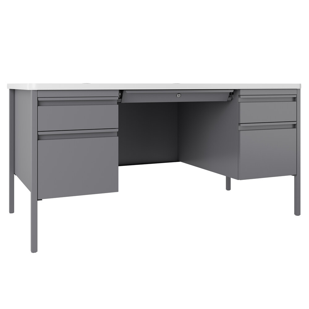 Hirsh Industries 22655 Platinum / White Double Pedestal Teacher's Desk - 60" x 30" x 29 1/2"