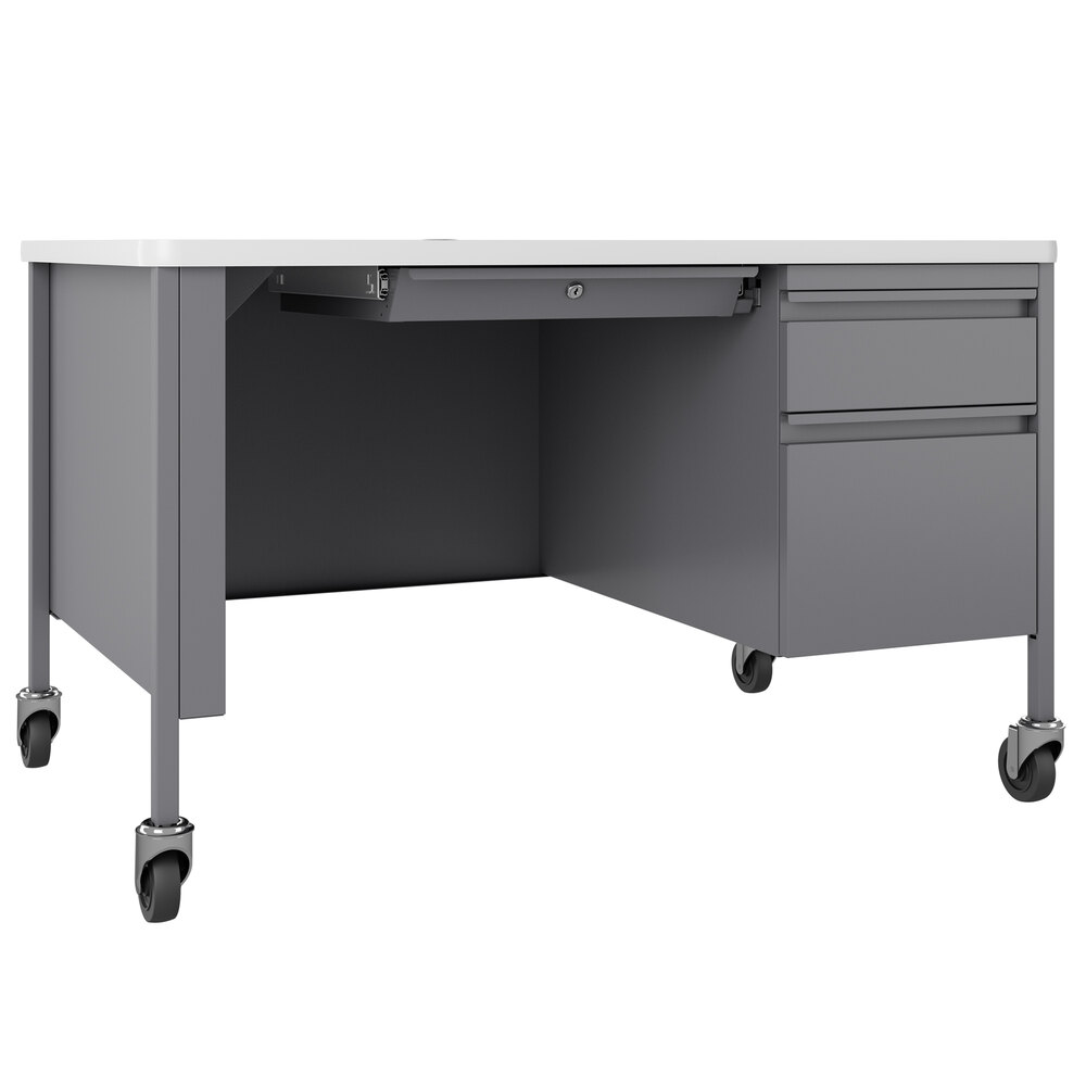 Hirsh Industries 22657 Platinum / White Mobile Single Pedestal Teacher's Desk - 48" x 30" x 29 1/2"