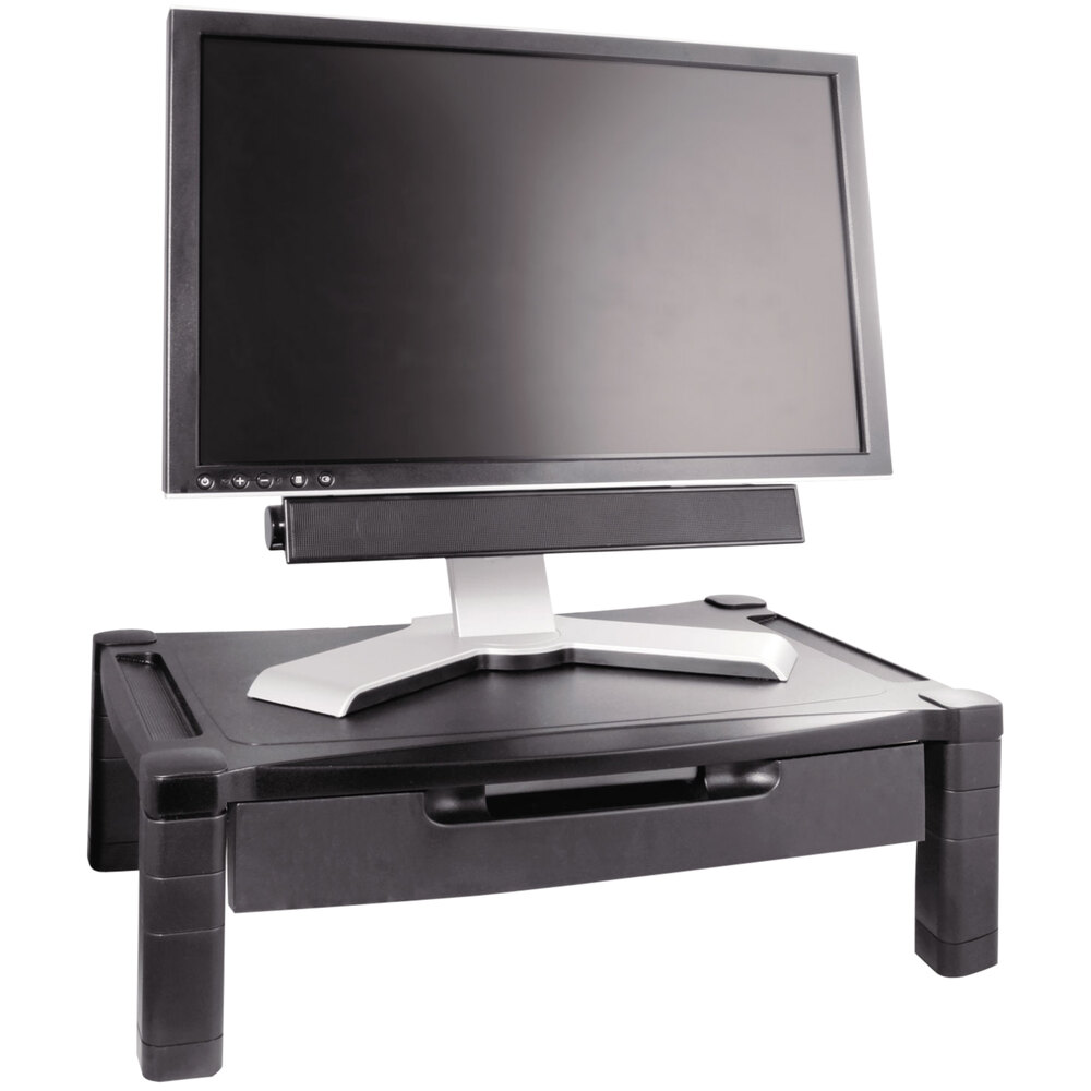 Kantek MS520 Black 20" x 13 1/4" x 6 1/2" Wide Adjustable Monitor Stand with Storage Drawer
