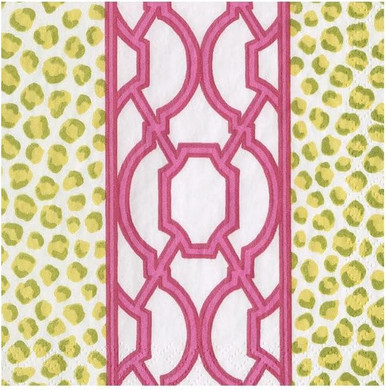Caspari Paper Beverage Napkins, Knots And Spots Green & Fuchsia - 2 Packs (18460C)