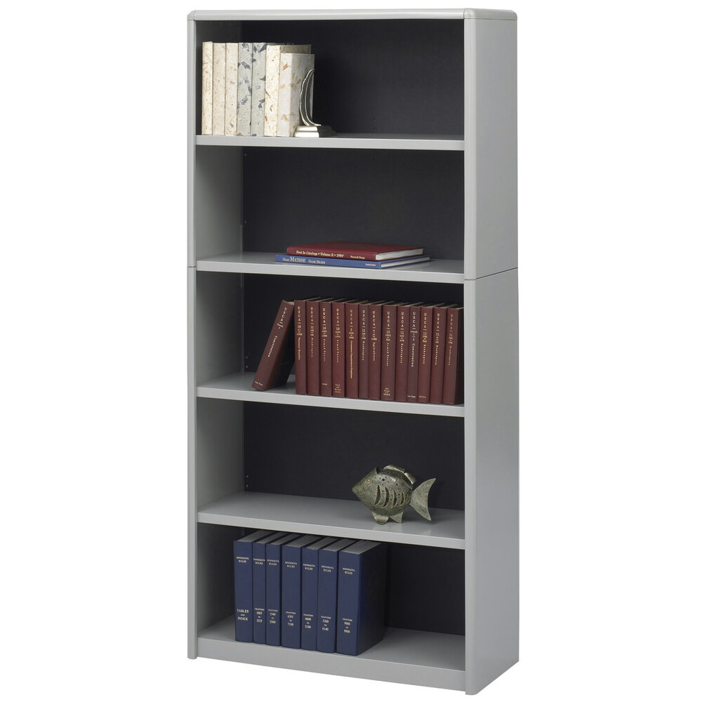 Safco 7173GR ValueMate 5-Shelf Gray Steel and Fiberboard Bookcase - 31 3/4" x 13 1/2" x 67"