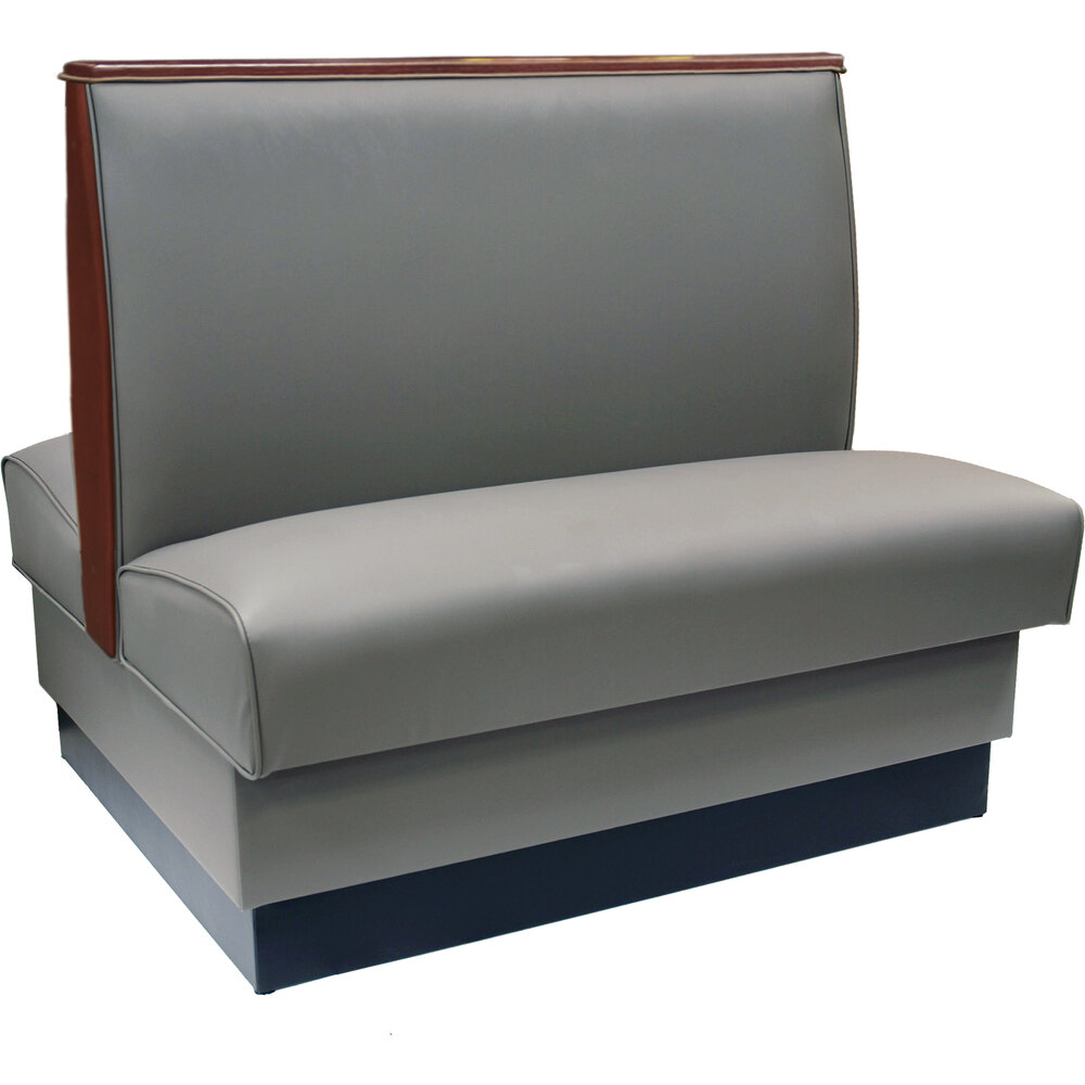 American Tables & Seating 45 1/2" Long Gunmetal Plain Double Back Fully Upholstered Booth with Wood Top Cap - 42" High