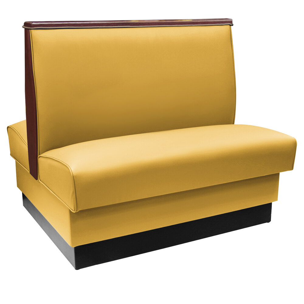 American Tables & Seating 45 1/2" Long Husk Plain Double Back Fully Upholstered Booth with Wood End and Top Caps - 42" High