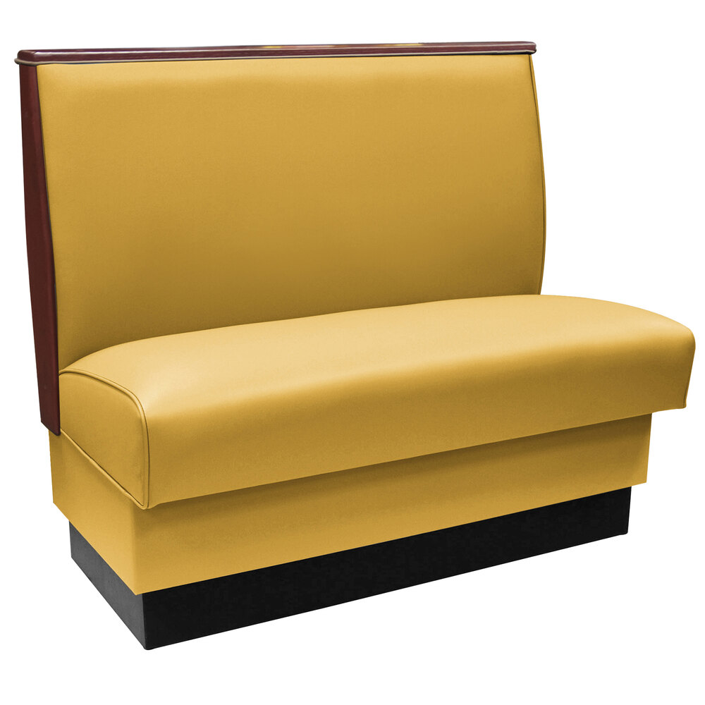 American Tables & Seating 45 1/2" Long Husk Plain Single Back Fully Upholstered Booth with Wood End and Top Caps - 42" High