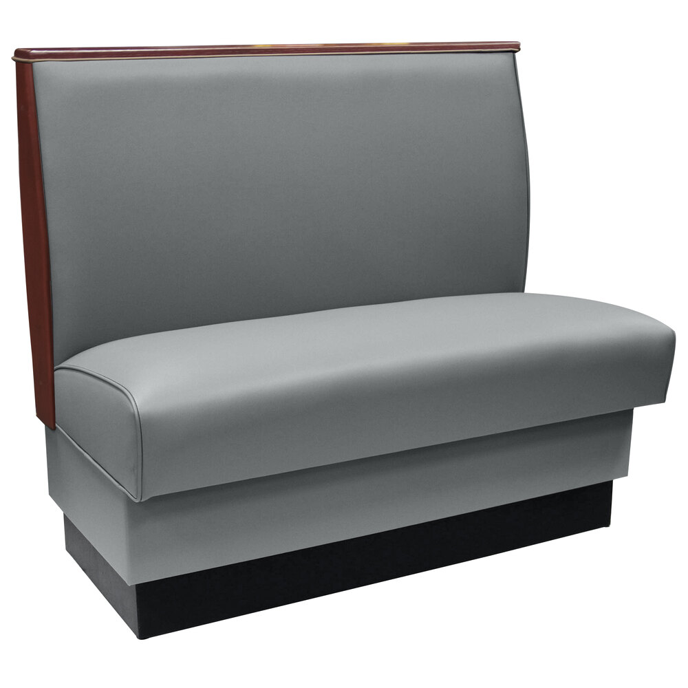 American Tables & Seating 45 1/2" Long Gunmetal Plain Single Back Fully Upholstered Booth with Wood End and Top Caps - 42" High