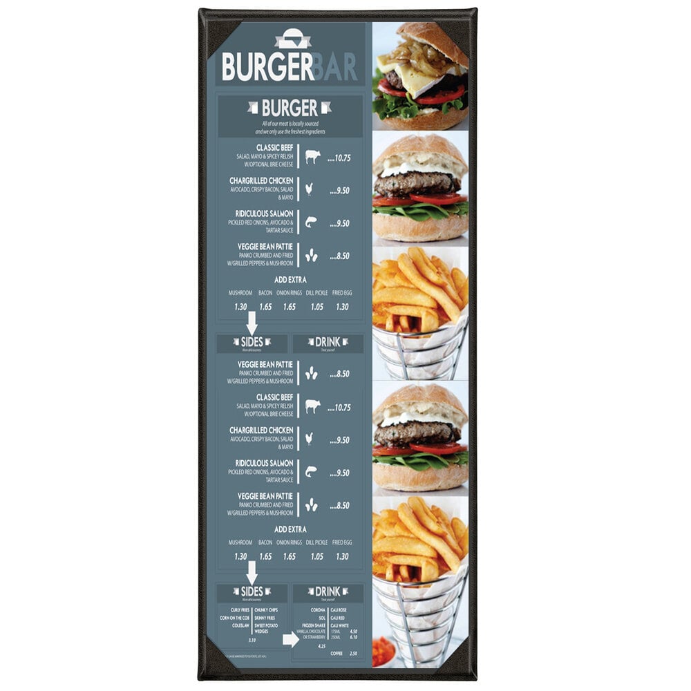 Menu Solutions K015BA Kensington 4 1/4" x 11" Customizable 1 View Menu Cover