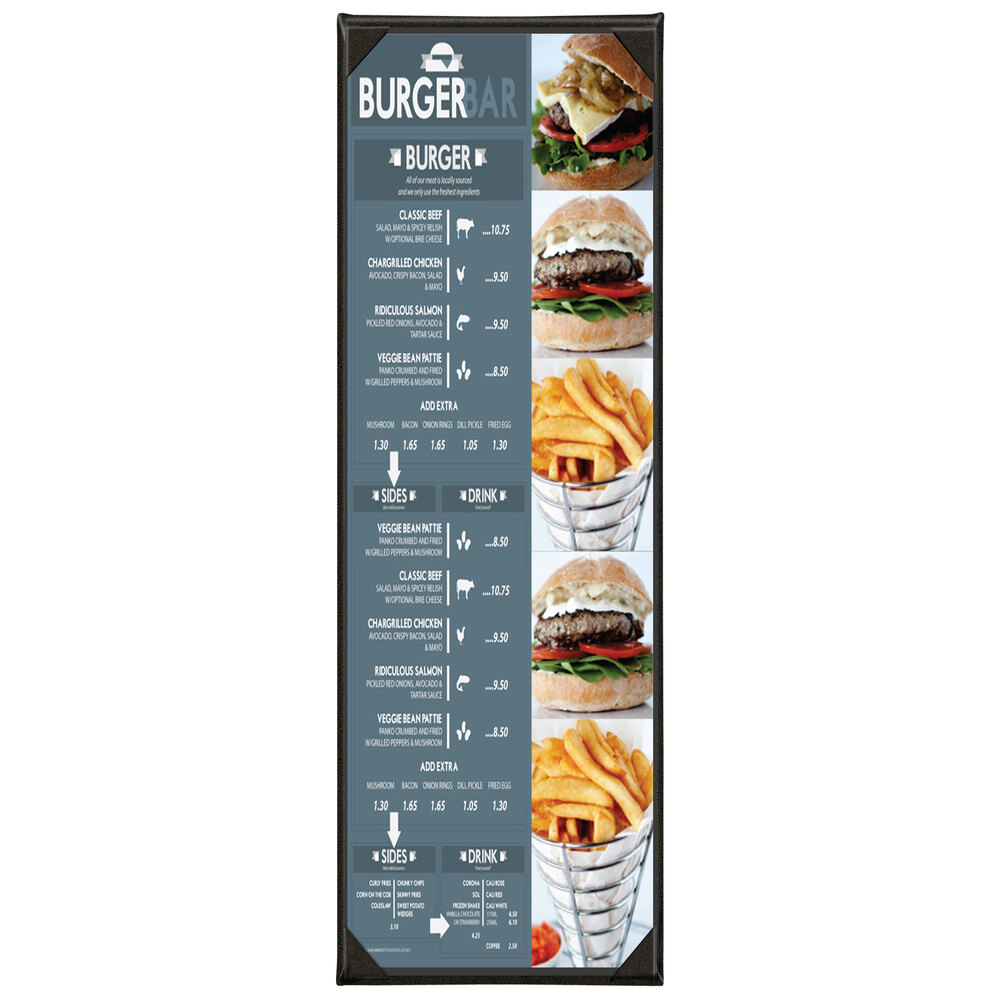 Menu Solutions K015BD Kensington 4 1/4" x 14" Customizable 1 View Menu Cover