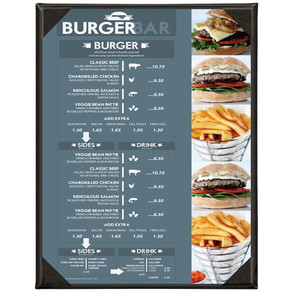 Menu Solutions K015C Kensington 8 1/2" x 11" Customizable 1 View Menu Cover
