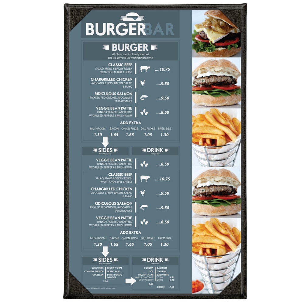 Menu Solutions K015D Kensington 8 1/2" x 14" Customizable 1 View Menu Cover