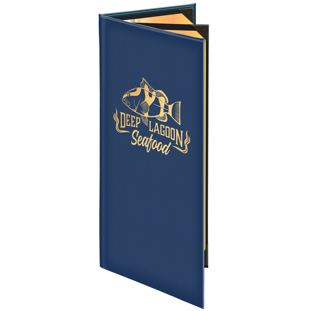 Menu Solutions K060BA Kensington 4 1/4" x 11" Customizable Triple Panel 4 View Booklet Menu Cover