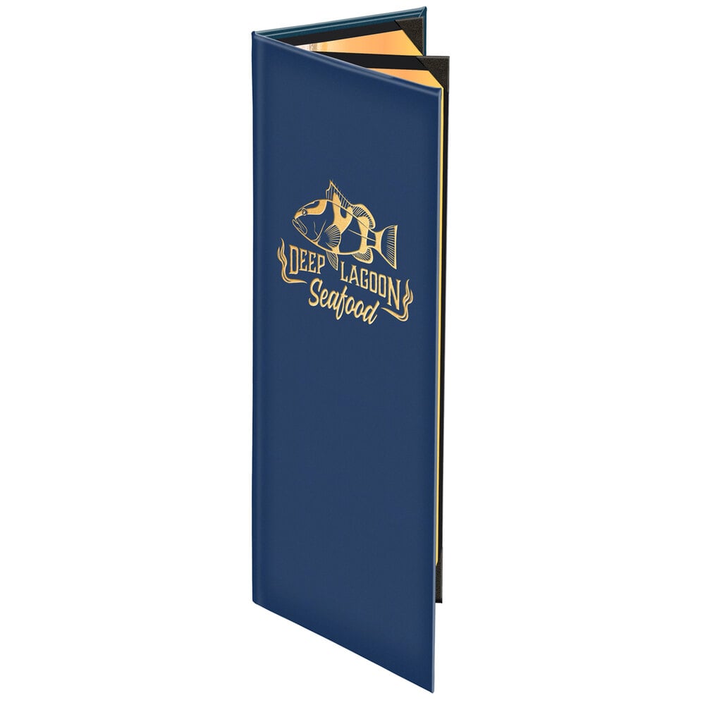 Menu Solutions K060BD Kensington 4 1/4" x 14" Customizable Triple Panel 4 View Booklet Menu Cover
