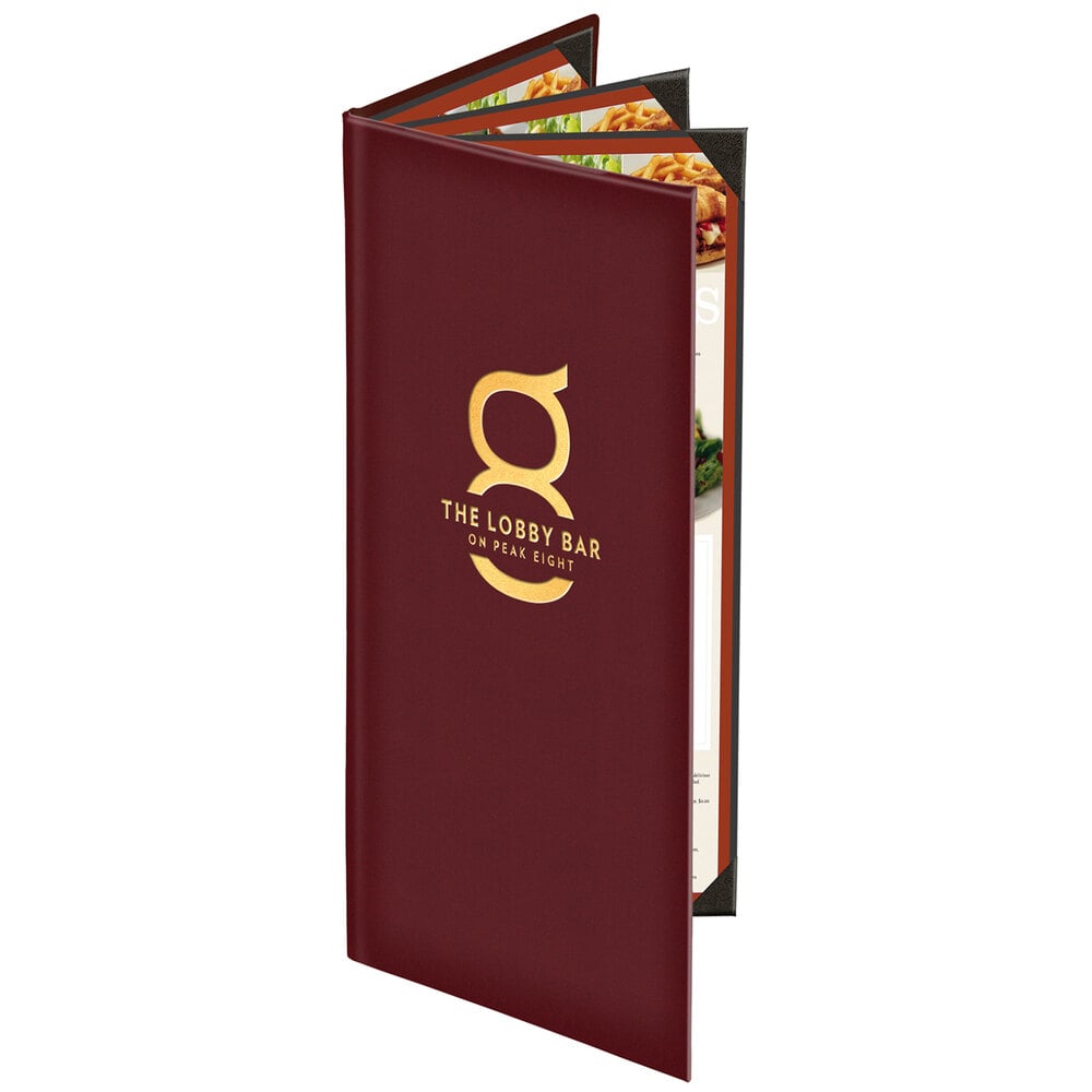 Menu Solutions K080BA Kensington 4 1/4" x 11" Customizable Quad Panel 6 View Booklet Menu Cover