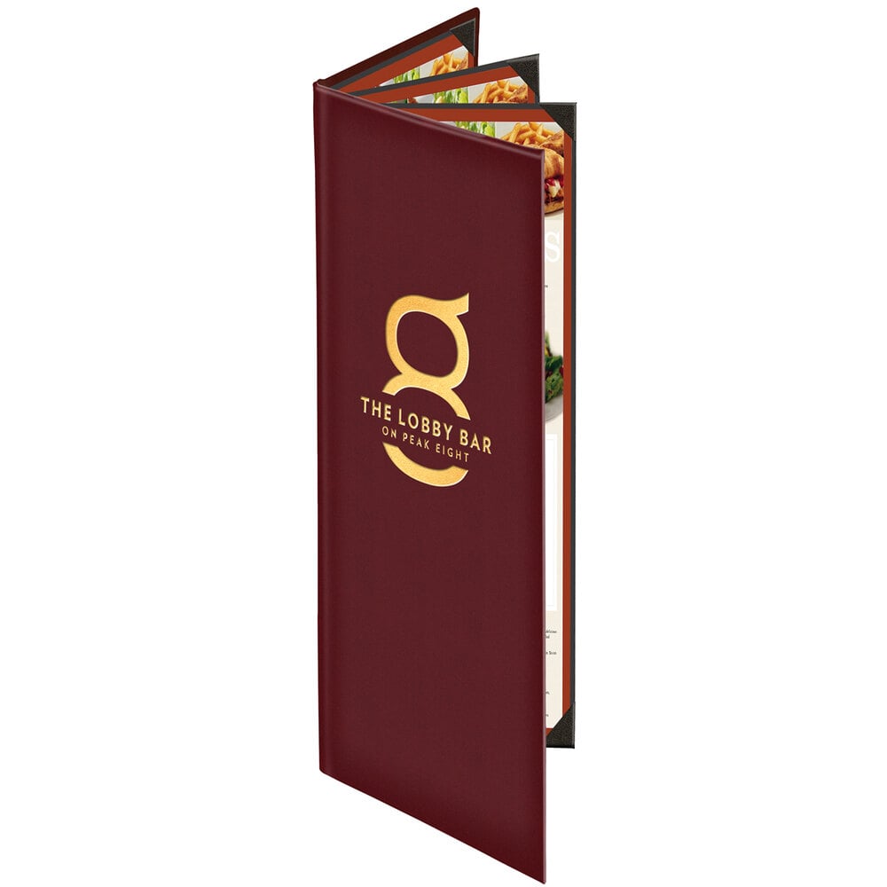 Menu Solutions K080BD Kensington 4 1/4" x 14" Customizable Quad Panel 6 View Booklet Menu Cover