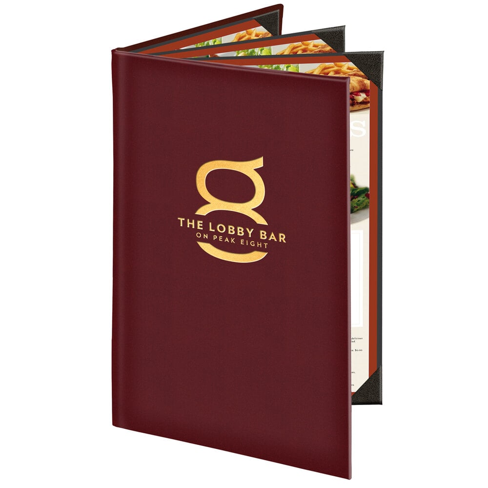 Menu Solutions K080D Kensington 8 1/2" x 14" Customizable Quad Panel 6 View Booklet Menu Cover