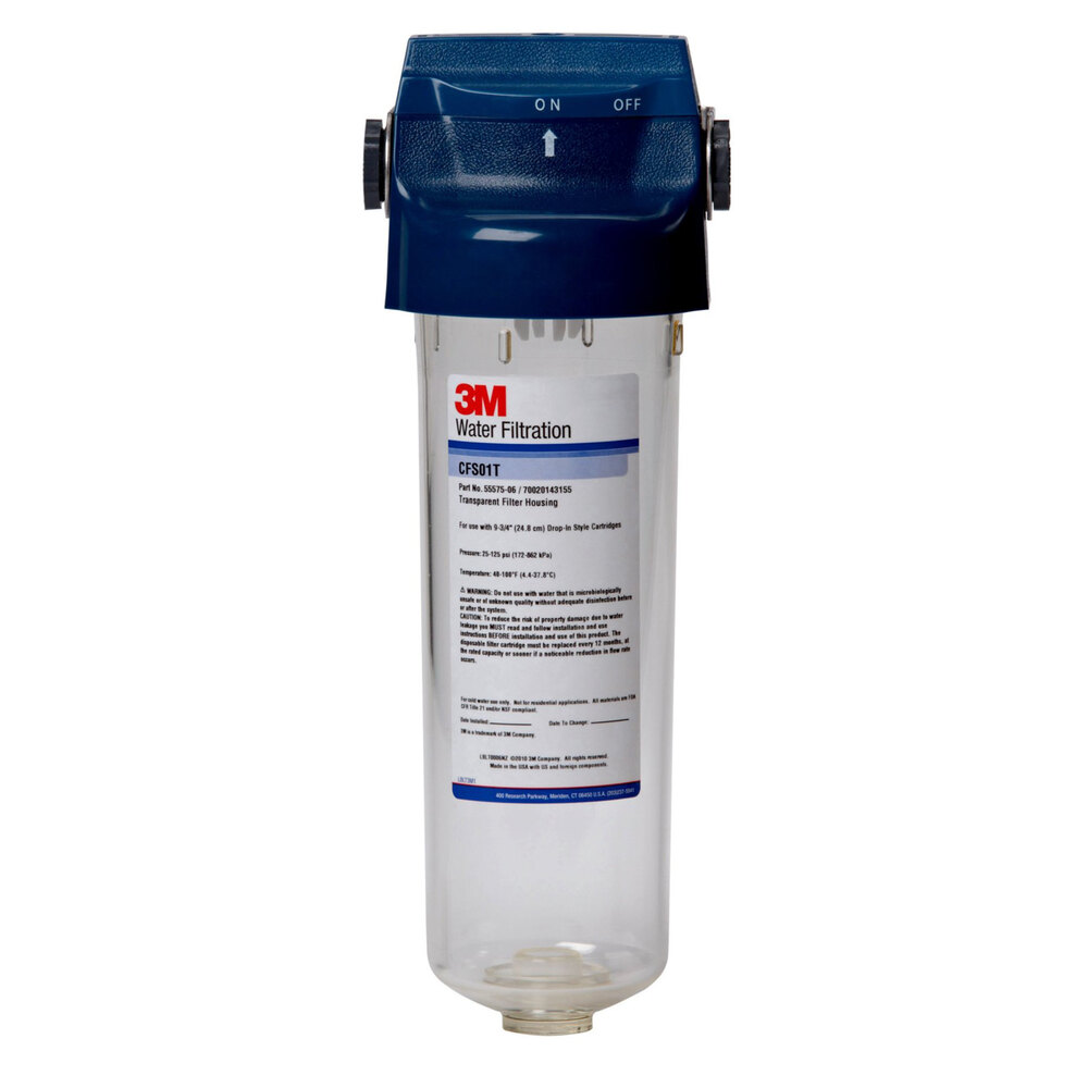 3M Water Filtration Products 5557506 Single Drop-In Prefilter Housing with Shut-off Valve Handle and Transparent Sump