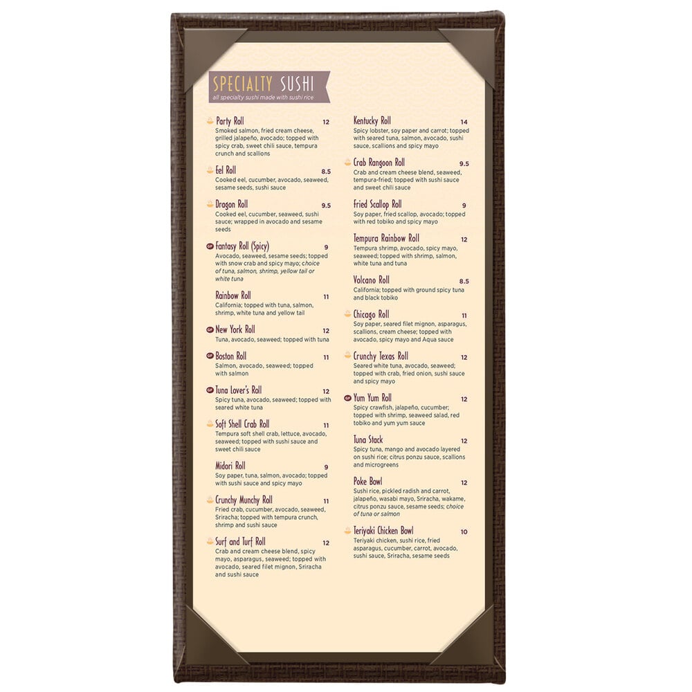 Menu Solutions WK110B Water Street Wicker 5 1/2" x 11" Customizable 1 View Menu Cover