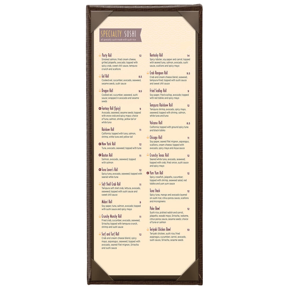 Menu Solutions WK110BA Water Street Wicker 4 1/4" x 11" Customizable 1 View Menu Cover