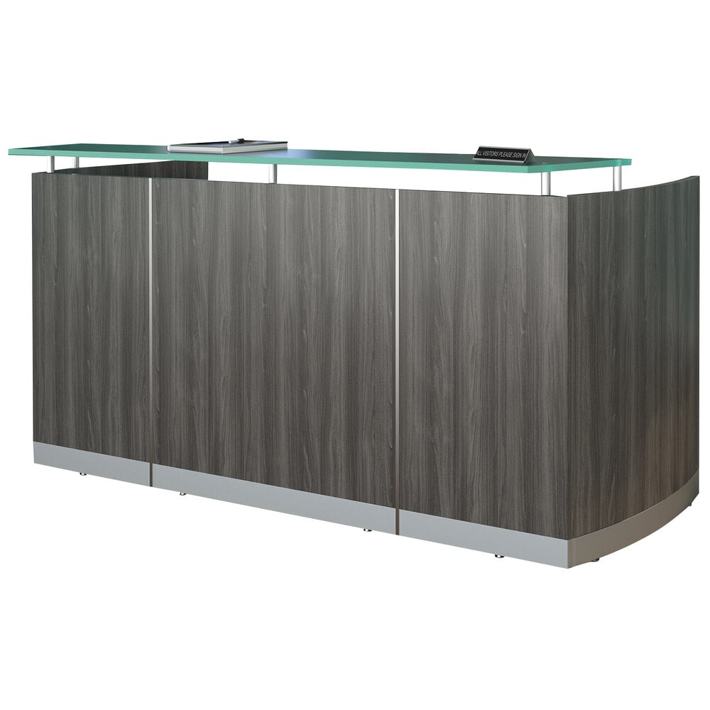 Safco MNRSLGS Medina 87" x 42" Steel Gray Glass Top Reception Station