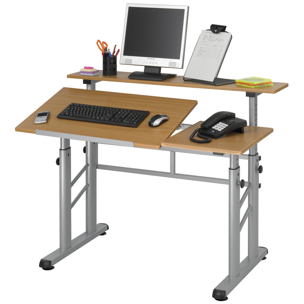 Safco 3965MO Medium Oak Adjustable Split Level Drafting Table