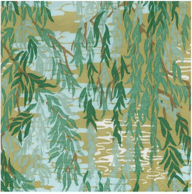 Caspari Paper Beverage Napkins, Willows Green - 2 Packs (18730C)