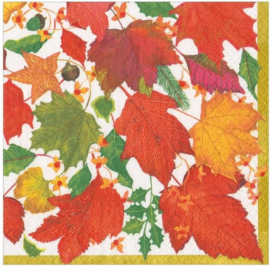 Caspari Paper Beverage Napkins, Swirling Leaves White - 2 Packs (18740C)