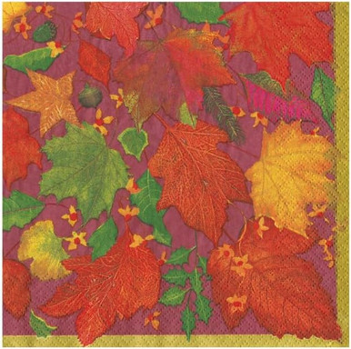Caspari Paper Beverage Napkins, Swirling Leaves Burgundy - 2 Packs (18741C)