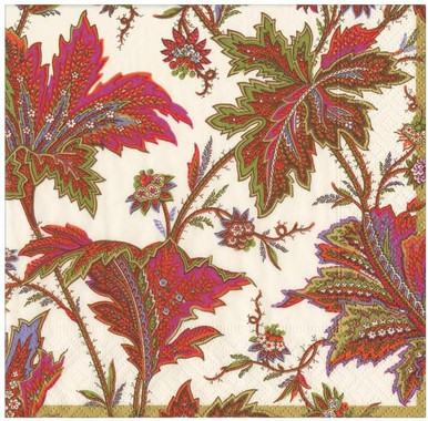 Caspari Paper Beverage Napkins, Paisley Leaves Ivory - 2 Packs (18760C)