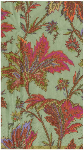 Caspari Paper Guest Towel Napkins, Paisley Leaves Sage Green - 2 Packs (18762G)