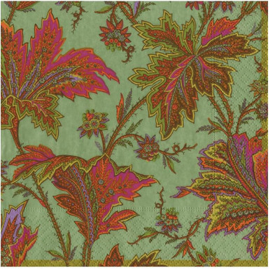 Caspari Paper Luncheon Napkins, Paisley Leaves Sage Green - 2 Packs (18762L)