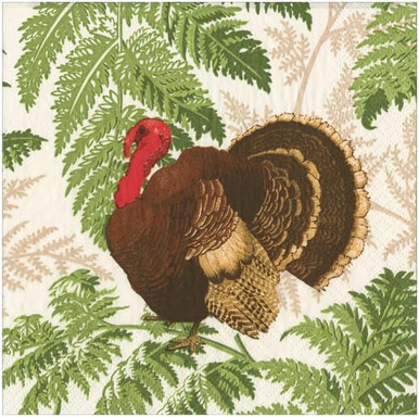 Caspari Paper Beverage Napkins, Turkey Among Ferns - 2 Packs (18770C)