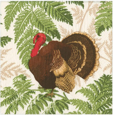 Caspari Paper Luncheon Napkins, Turkey Among Ferns - 2 Packs (18770L)