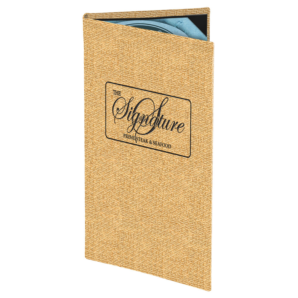 Menu Solutions WK120B Water Street Wicker 5 1/2" x 11" Customizable 2 View Menu Cover