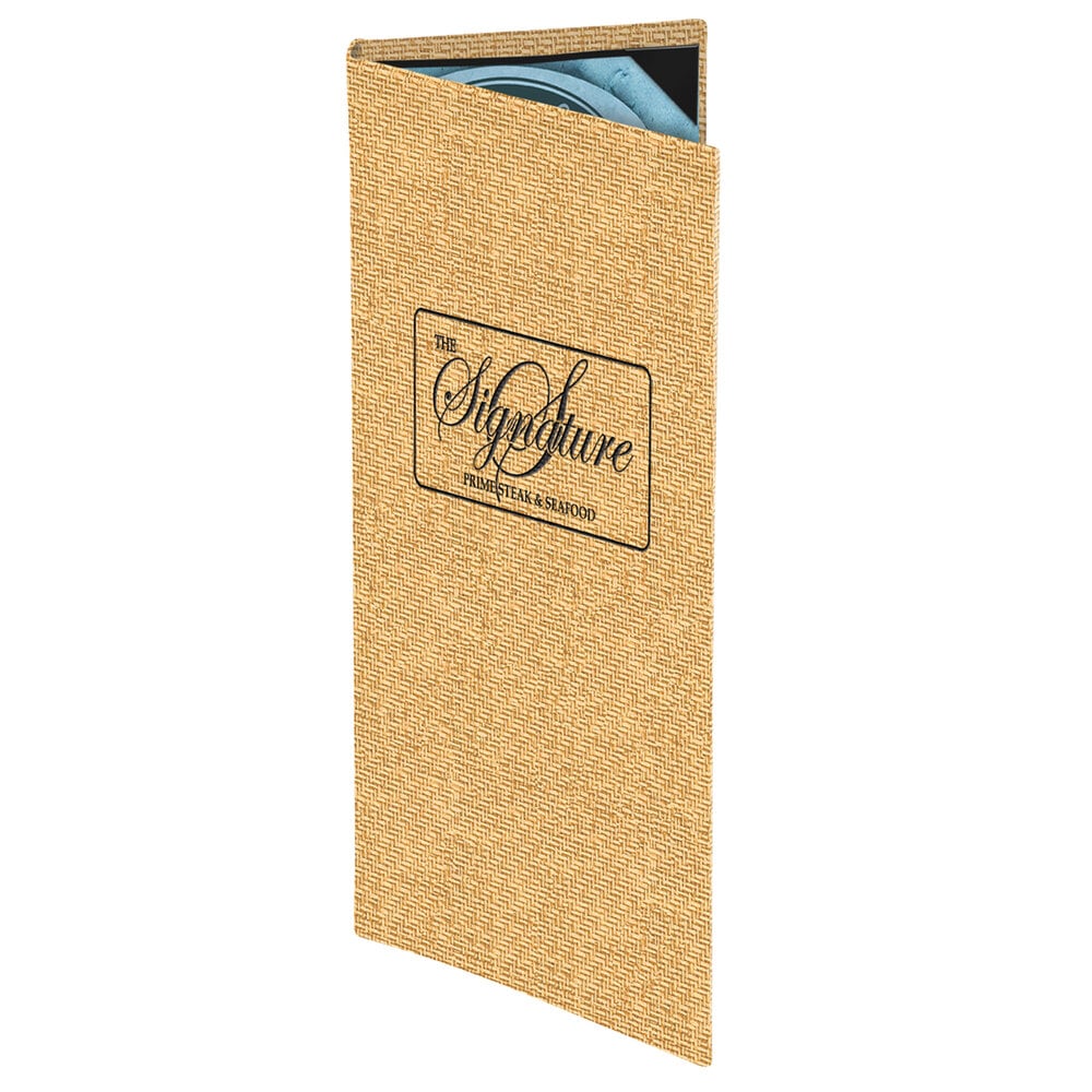 Menu Solutions WK120BA Water Street Wicker 4 1/4" x 11" Customizable 2 View Menu Cover