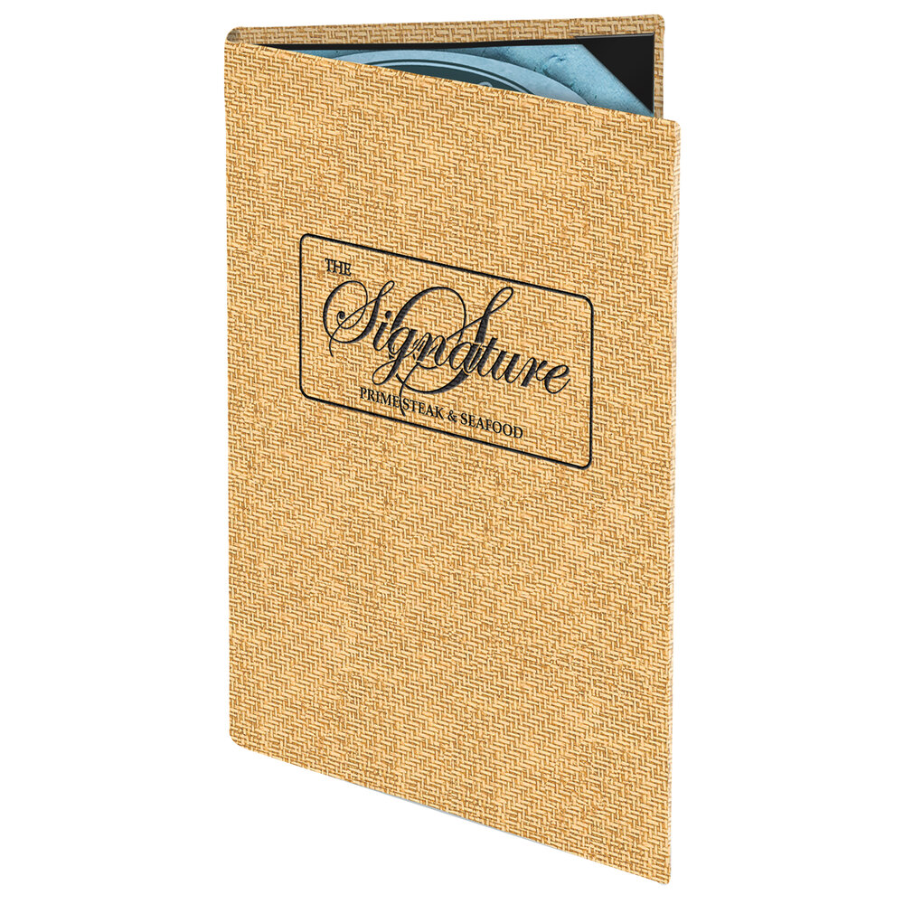 Menu Solutions WK120D Water Street Wicker 8 1/2" x 14" Customizable 2 View Menu Cover