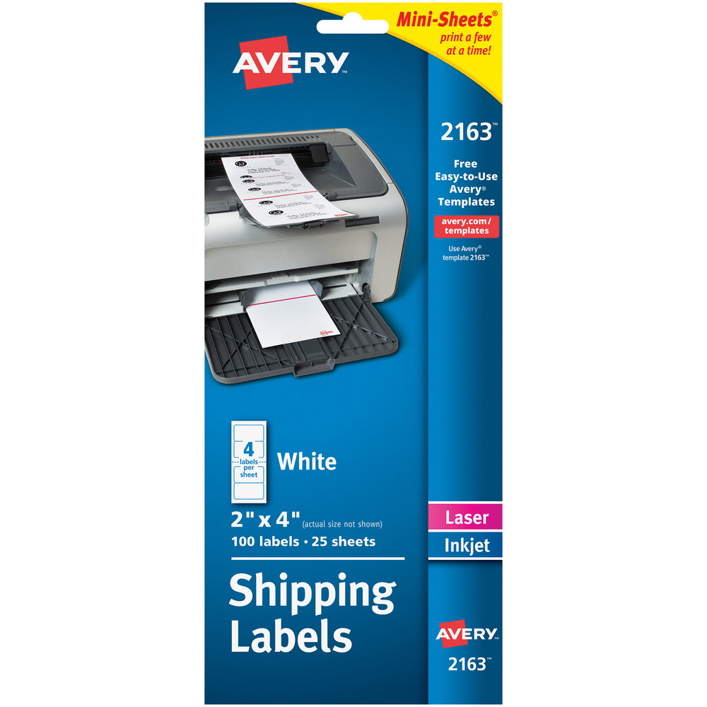 Avery® 2163 Mini-Sheets 2" x 4" White Shipping Labels - 100/Pack
