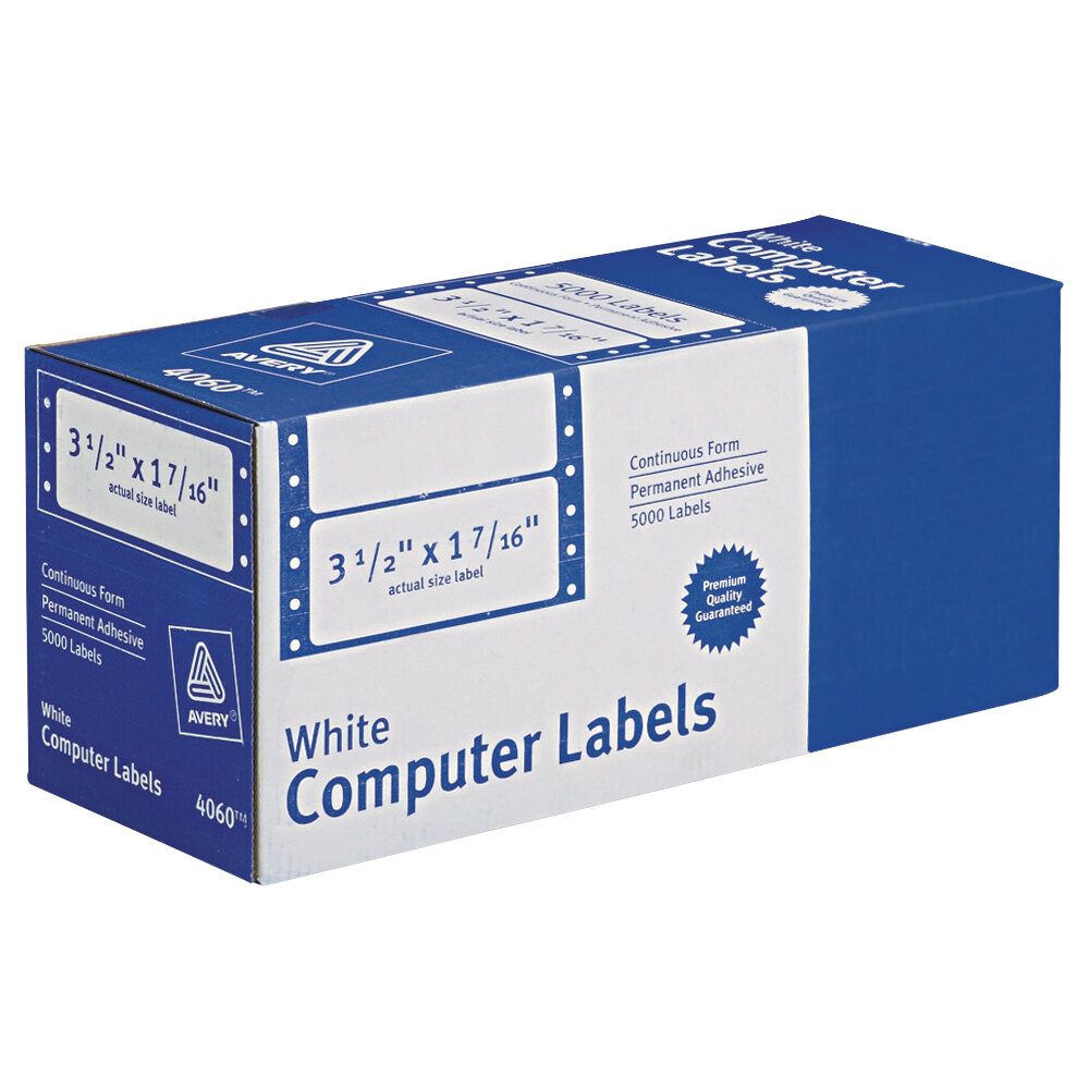 Avery® 4060 1 7/16" x 3 1/2" White Dot Matrix Mailing Labels - 5,000/Case