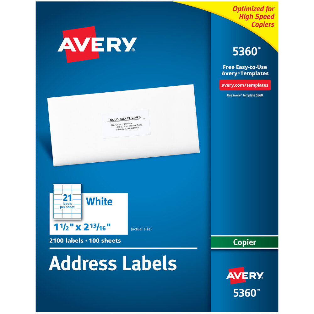 Avery® 5360 1 1/2" x 2 13/16" White Mailing Address Labels - 2,100/Box