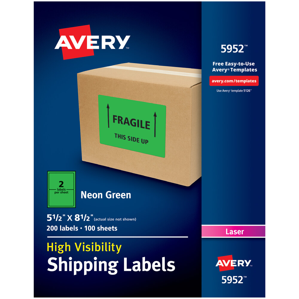 Avery® 5952 5 1/2" x 8 1/2" Neon Green Shipping Labels - 200/Box