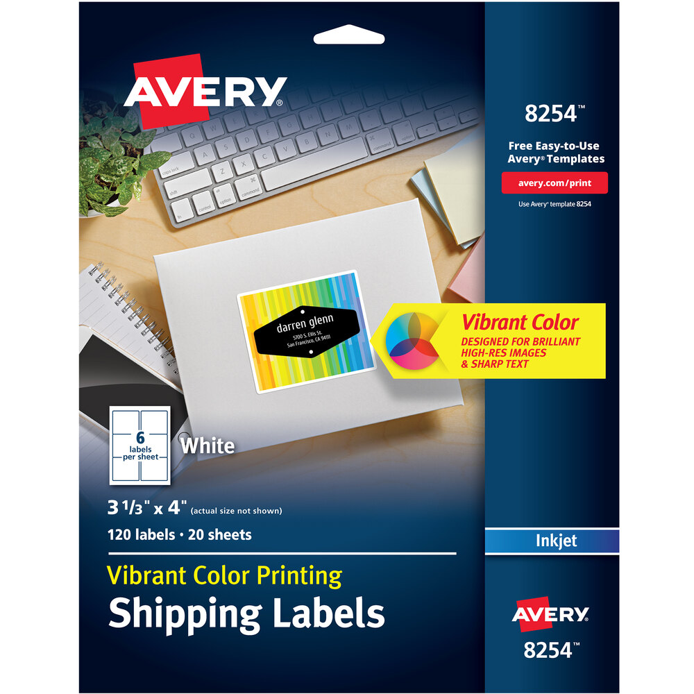 Avery® 8254 3 1/3" x 4" Matte White Ink Jet Color-Printing Shipping Label - 120/Pack