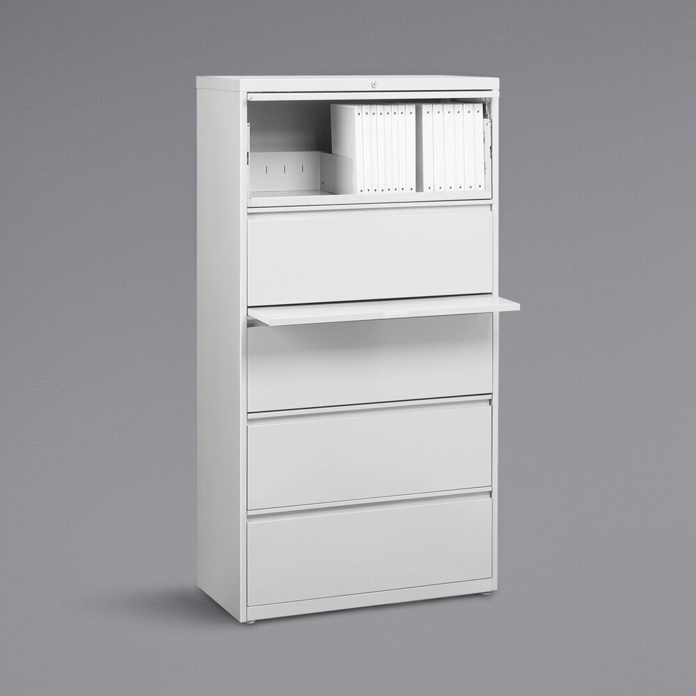Hirsh Industries 23699 HL8000 Series White Five-Drawer Lateral File Cabinet with Roll Out Binder Storage - 30" x 18 5/8" x 67 5/8"