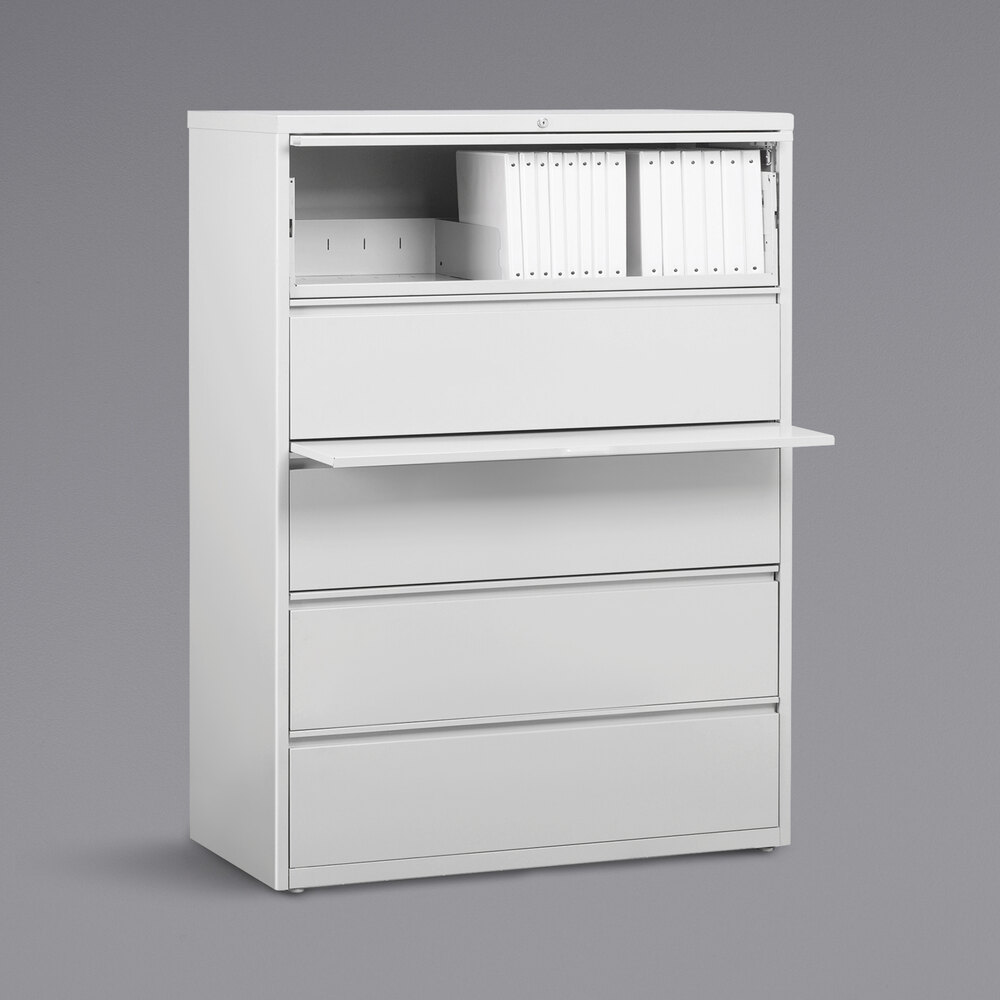 Hirsh Industries 23707 HL10000 Series White Five-Drawer Lateral File Cabinet with Roll Out Binder Storage - 42" x 18 5/8" x 67 5/8"