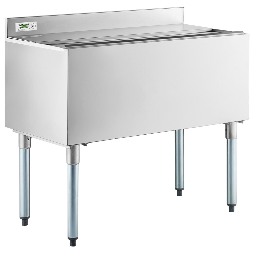 Regency 18" x 36" Stainless Steel Underbar Ice Bin with Sliding Lid and Bottle Holders - 119 lb.