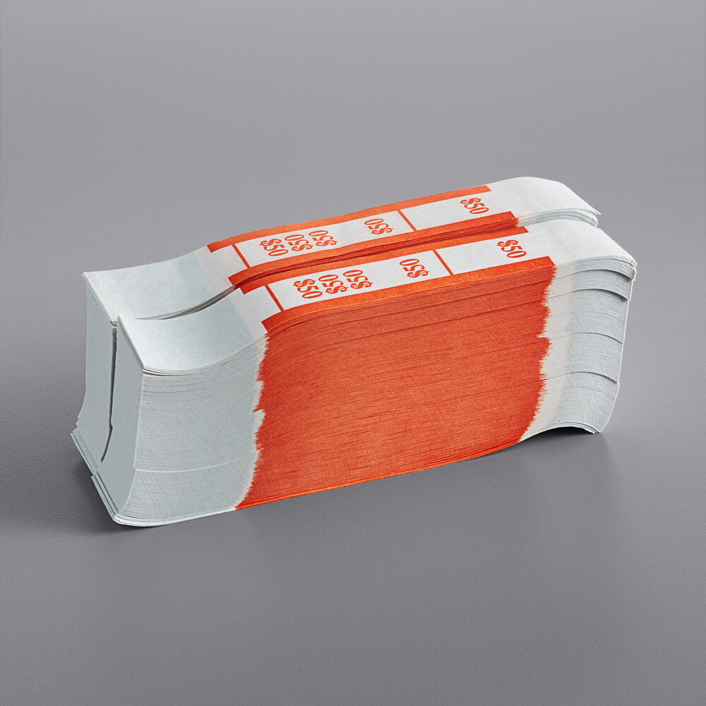 Orange Self-Adhesive Currency Strap - $50 - 1,000/Case
