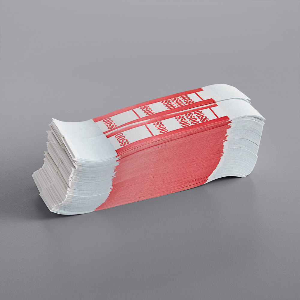 Red Self-Adhesive Currency Strap - $500 - 1,000/Case