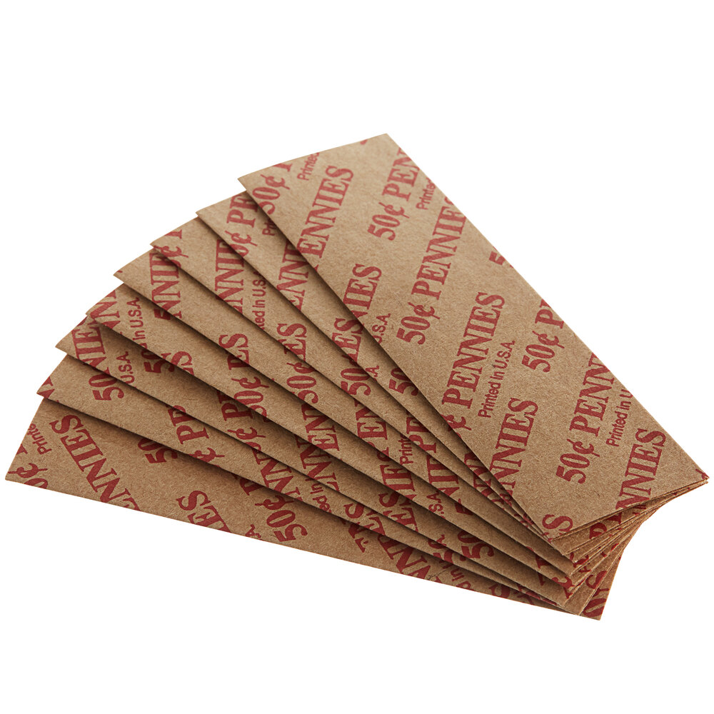 Pop-Open Flat Tubular Coin Wrapper - $0.50, Pennies - 1,000/Case
