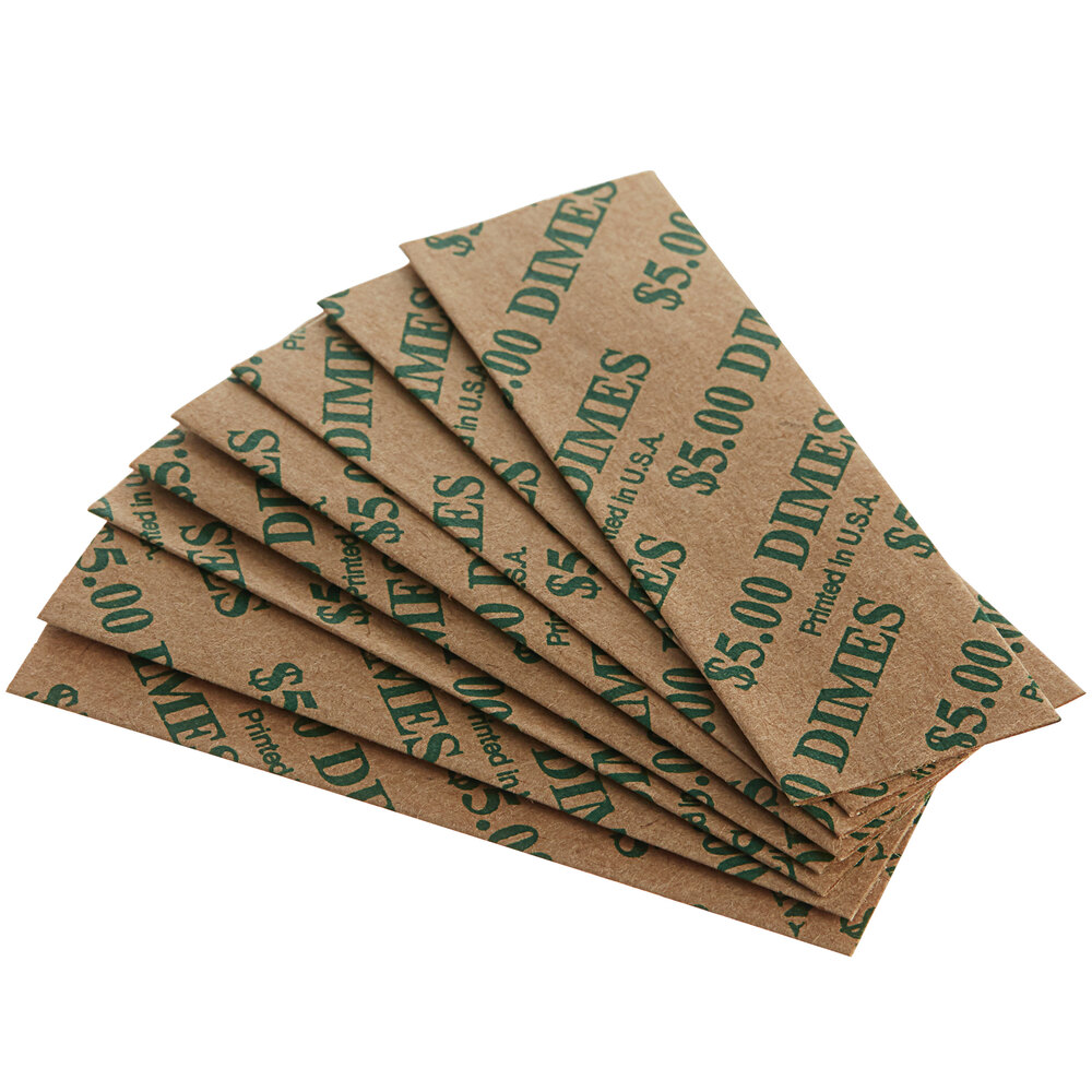 Pop-Open Flat Tubular Coin Wrapper - $5, Dimes - 1,000/Case