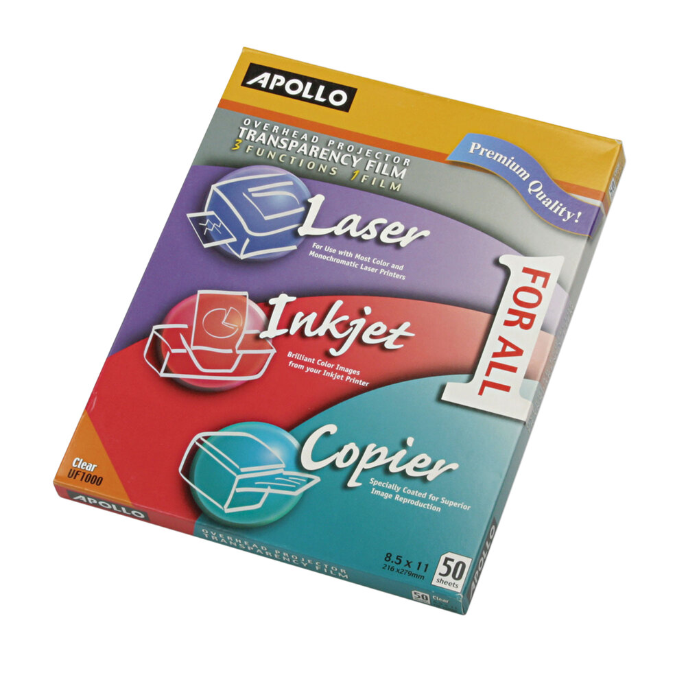 Apollo UF1000E Color Laser / Inkjet Transparency Film - 50/Box