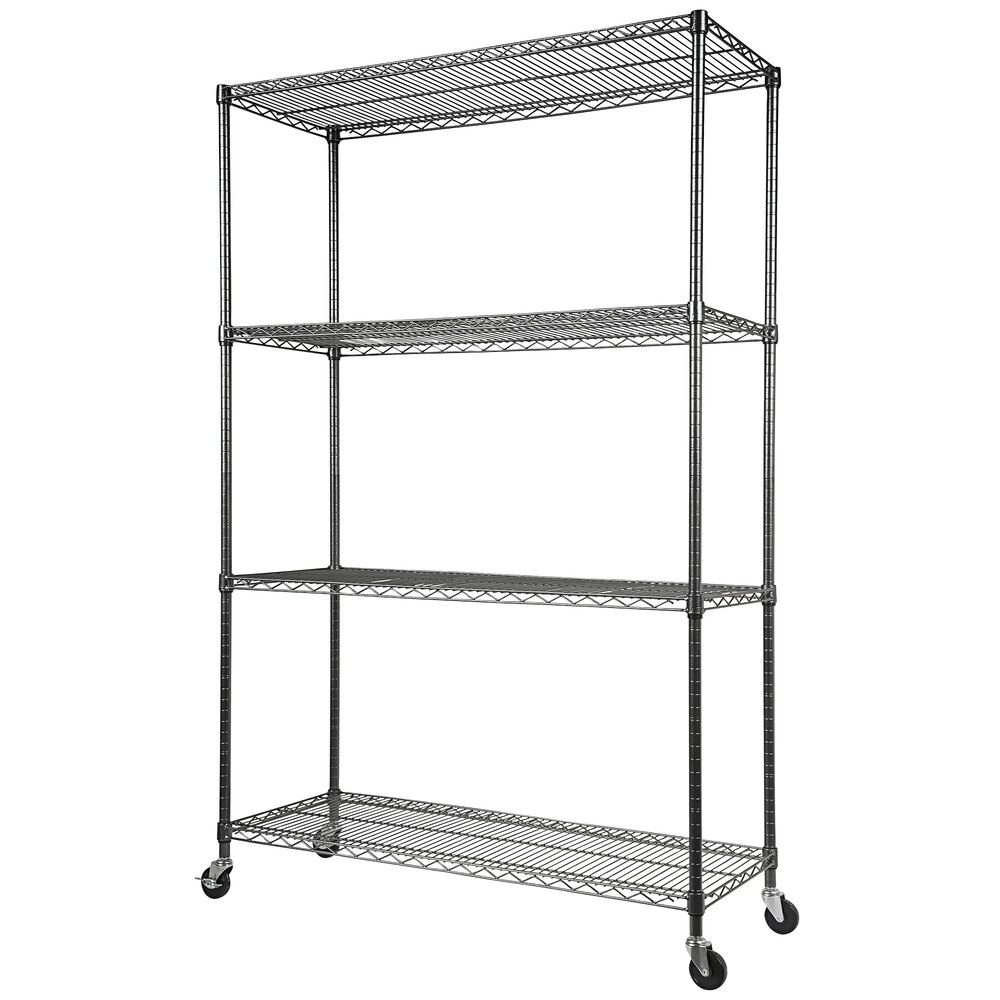 Alera ALESW604818BA 18" x 48" x 72" Black Anthracite Steel Wire Shelving 4-Shelf Mobile Starter Kit