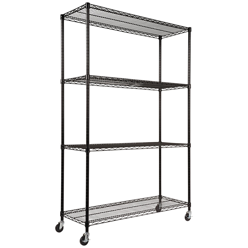 Alera ALESW604818BL 18" x 48" x 72" Black Steel Wire Shelving 4-Shelf Mobile Starter Kit