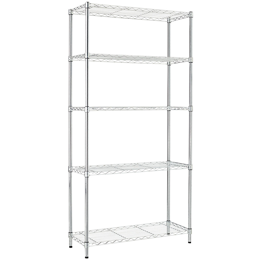 Alera ALESW853614SR 14" x 36" x 72" Silver Steel Wire Shelving 5-Shelf Starter Kit